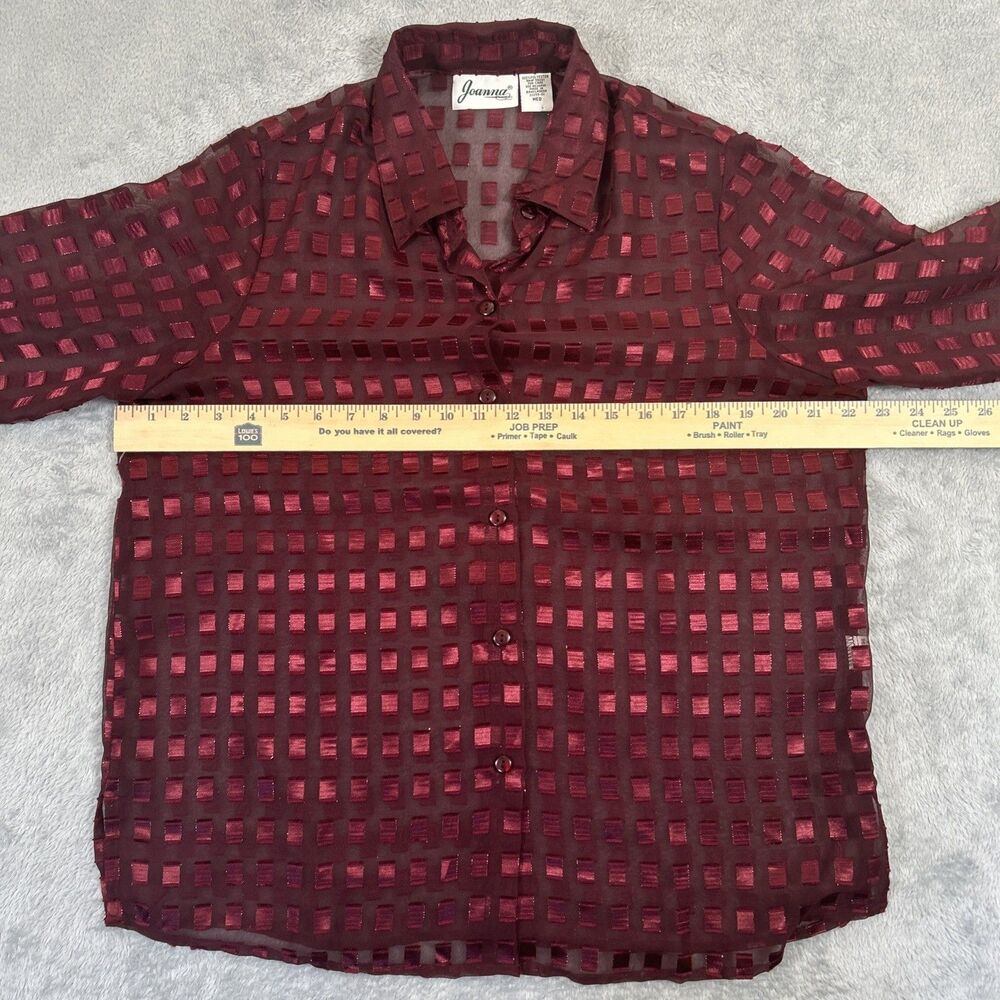 Vintage Joanna Blouse Womens Medium Red Sheer Long Sleeve Button Up Shirt Collar - Picture 5 of 7